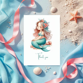 Tarjeta De Agradecimiento Fiesta de Cumpleaños de Sirena Náutica