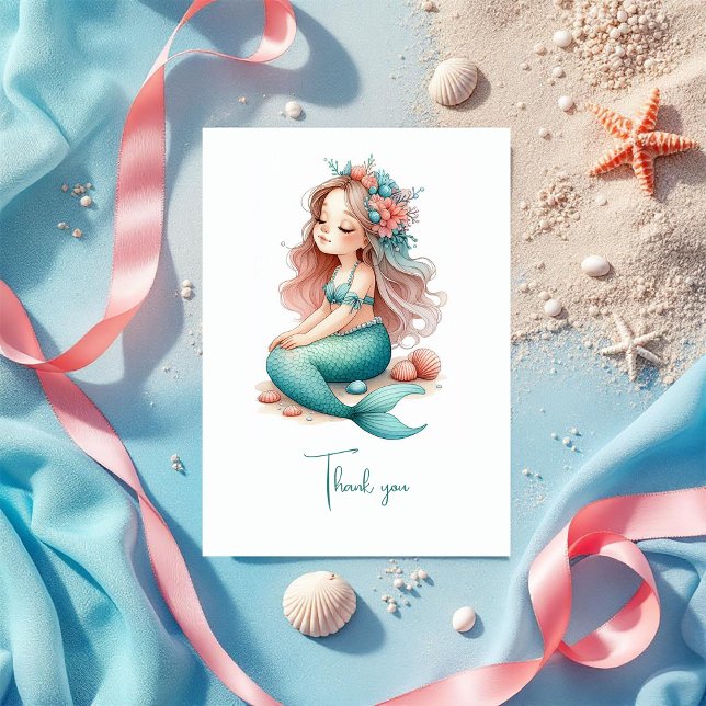 Tarjeta De Agradecimiento Fiesta de Cumpleaños de Sirena Náutica (Nautical Mermaid Birthday Party Thank You Card)