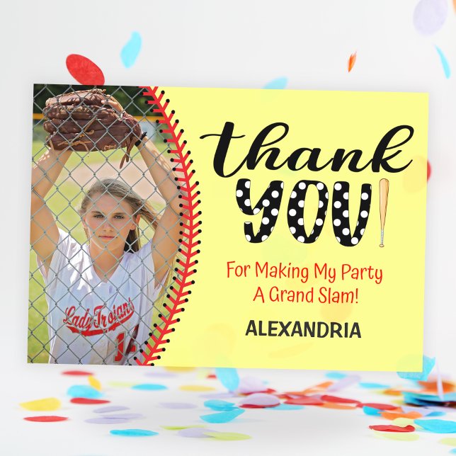 Tarjeta De Agradecimiento Fiesta de cumpleaños de softball para niñas  (Girls Softball Birthday Party Thank You Card)