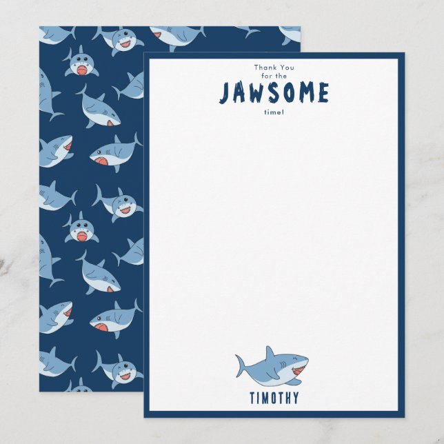 Tarjeta De Agradecimiento Fiesta de Cumpleaños de Tiburones Blancos Grandes  (Anverso / Reverso)
