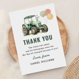 Tarjeta De Agradecimiento Fiesta de Cumpleaños de Tractor Acuarela