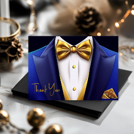 Tarjeta De Agradecimiento Fiesta de cumpleaños de Tuxedo Royal Gold para hom