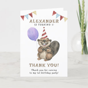 Tarjeta De Agradecimiento Fiesta de cumpleaños de un pequeño castor
