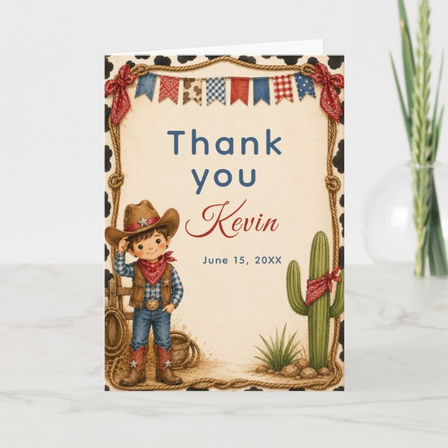 Tarjeta De Agradecimiento Fiesta de Cumpleaños de Vaquero (Anverso)