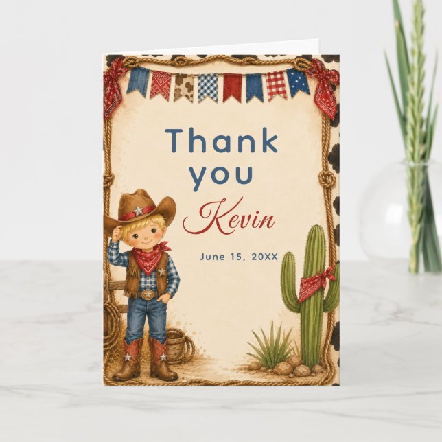 Tarjeta De Agradecimiento Fiesta de Cumpleaños de Vaquero (Anverso)