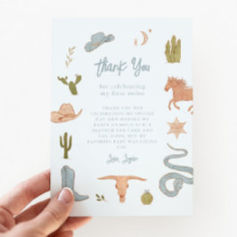 Tarjeta De Agradecimiento Fiesta de cumpleaños de vaquero azul rústico