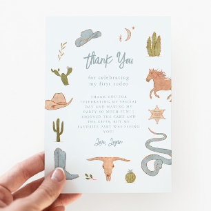 Tarjeta De Agradecimiento Fiesta de cumpleaños de vaquero azul rústico