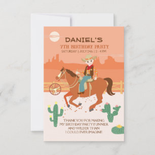 Tarjeta De Agradecimiento Fiesta de cumpleaños de vaquero y caballo genial
