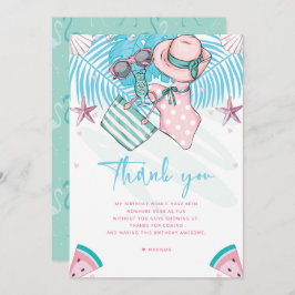 Tarjeta De Agradecimiento Fiesta de Cumpleaños de Verano Cute Turquesa Rosa