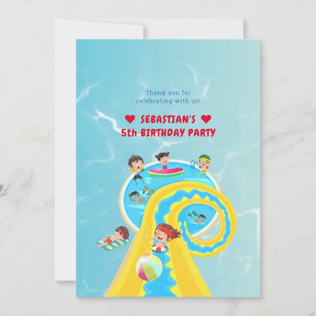 Tarjeta De Agradecimiento Fiesta de cumpleaños de verano para el deslizamien (Anverso)