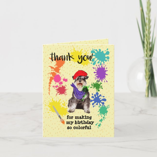 Tarjeta De Agradecimiento Fiesta de cumpleaños del arte del perro de Schnauz (Anverso)