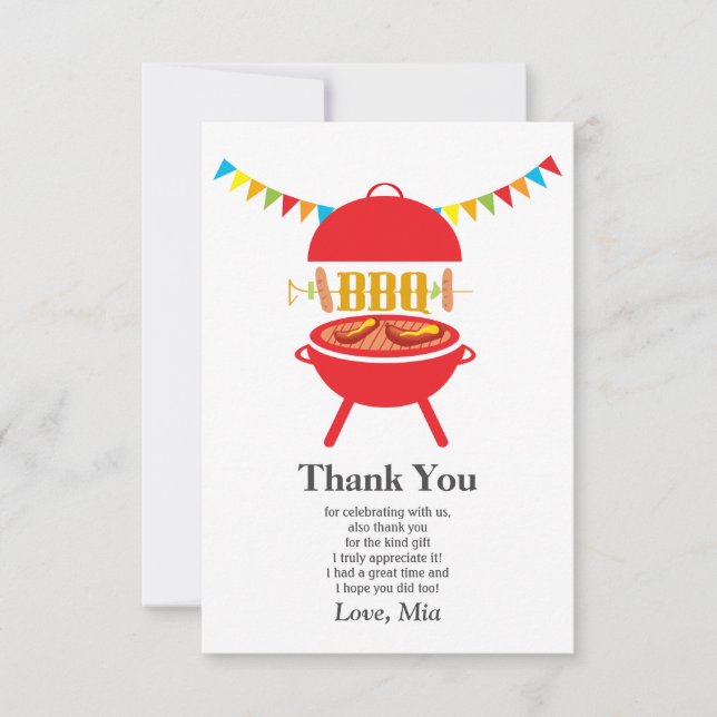Tarjeta De Agradecimiento fiesta de cumpleaños del Bbq, barbacoa, parrilla (Anverso)