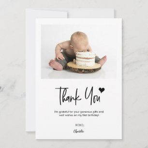 Tarjeta De Agradecimiento Fiesta de Cumpleaños del Bebé Minimalista Primer C