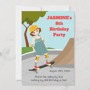 Tarjeta De Agradecimiento Fiesta de cumpleaños del Chica de Skater Park