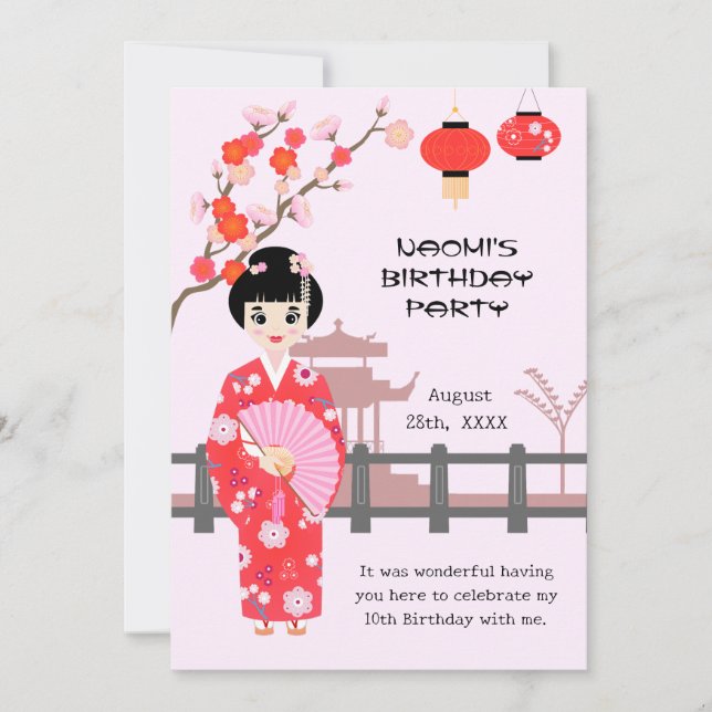 Tarjeta De Agradecimiento Fiesta de cumpleaños del Chica japonés Sakura Cher (Anverso)