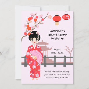 Tarjeta De Agradecimiento Fiesta de cumpleaños del Chica japonés Sakura Cher