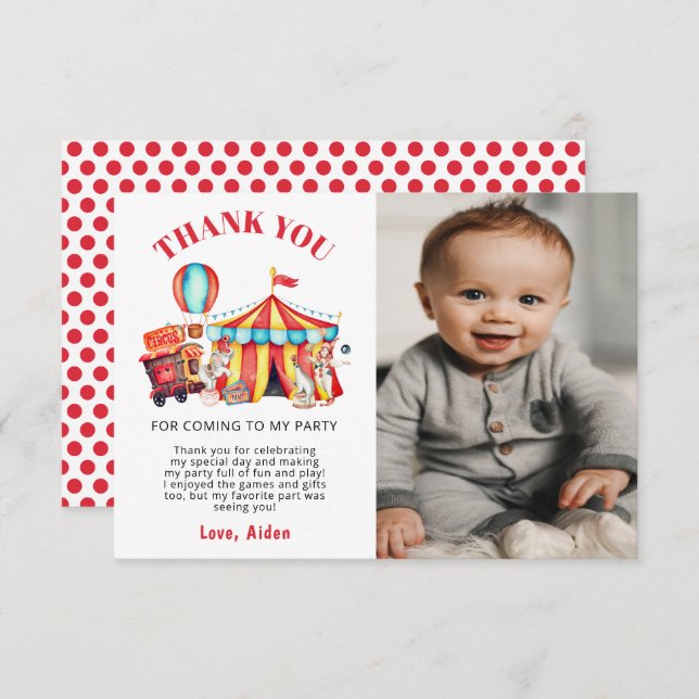 Tarjeta De Agradecimiento Fiesta de cumpleaños del circo de fotos  (Anverso / Reverso)