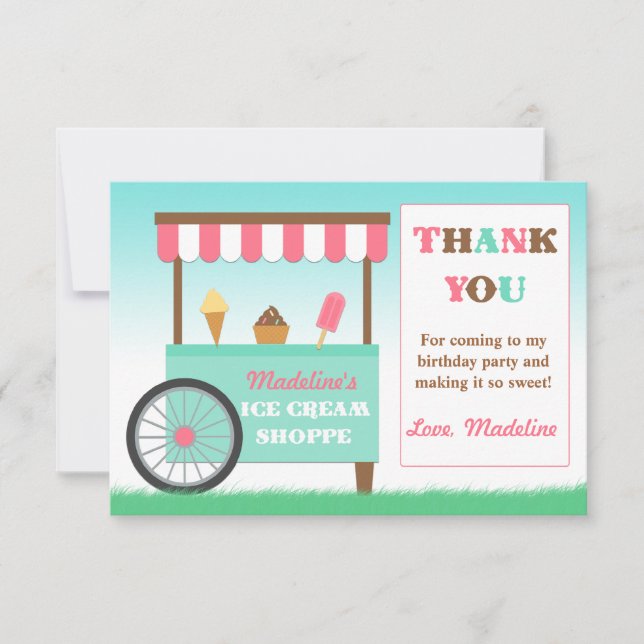 Tarjeta De Agradecimiento Fiesta de cumpleaños del Crema de Hielo Gracias (Anverso)