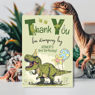 Tarjeta De Agradecimiento Fiesta de Cumpleaños del Cute TRex Dinosaurio Tres
