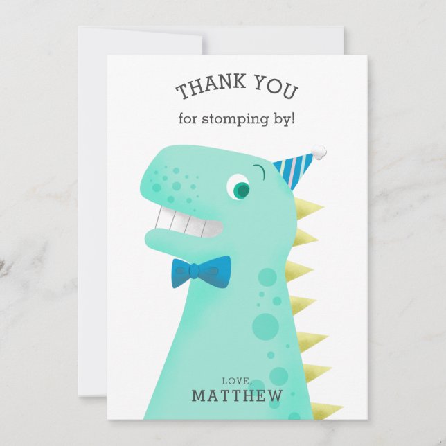 Tarjeta De Agradecimiento Fiesta de cumpleaños del dinosaurio de los niños (Anverso)