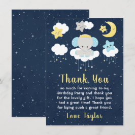 Tarjeta De Agradecimiento Fiesta de Cumpleaños del Elefante Amarillo y Azul
