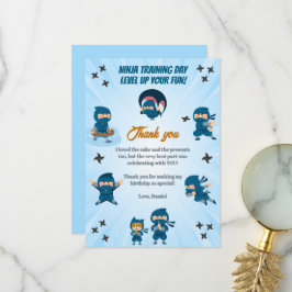 Tarjeta De Agradecimiento Fiesta de cumpleaños del escuadrón de ninjas azule