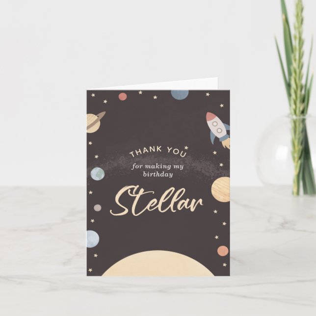 Tarjeta De Agradecimiento Fiesta de cumpleaños del espacio ultraterrestre (Anverso)