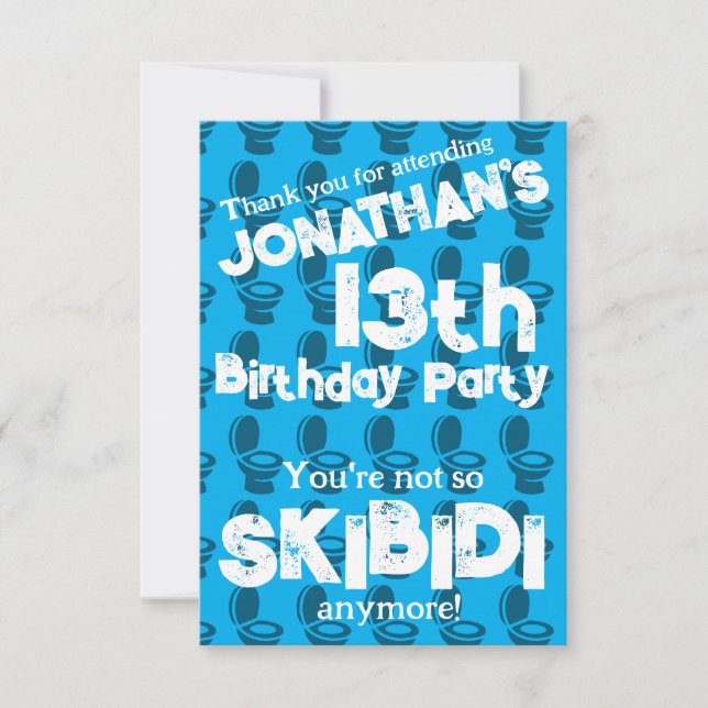 Tarjeta De Agradecimiento Fiesta de Cumpleaños del Inodoro Skibidi (Anverso)
