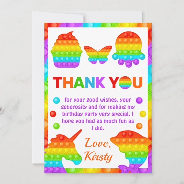 Tarjeta De Agradecimiento Fiesta de cumpleaños del Juguete del Arcoiris Pop  (Anverso)