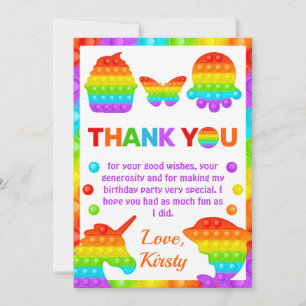 Tarjeta De Agradecimiento Fiesta de cumpleaños del Juguete del Arcoiris Pop