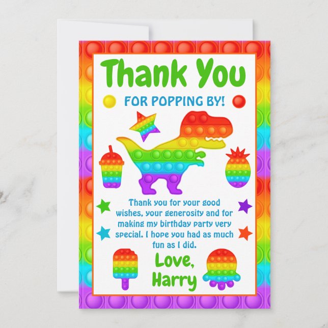 Tarjeta De Agradecimiento Fiesta de cumpleaños del Juguete del Arcoiris Pop  (Anverso)