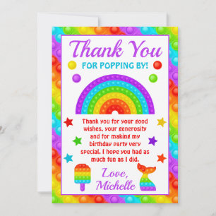 Tarjeta De Agradecimiento Fiesta de cumpleaños del Juguete del Arcoiris Pop 