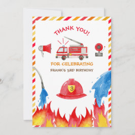 Tarjeta De Agradecimiento Fiesta de cumpleaños del motor de bomberos gracias
