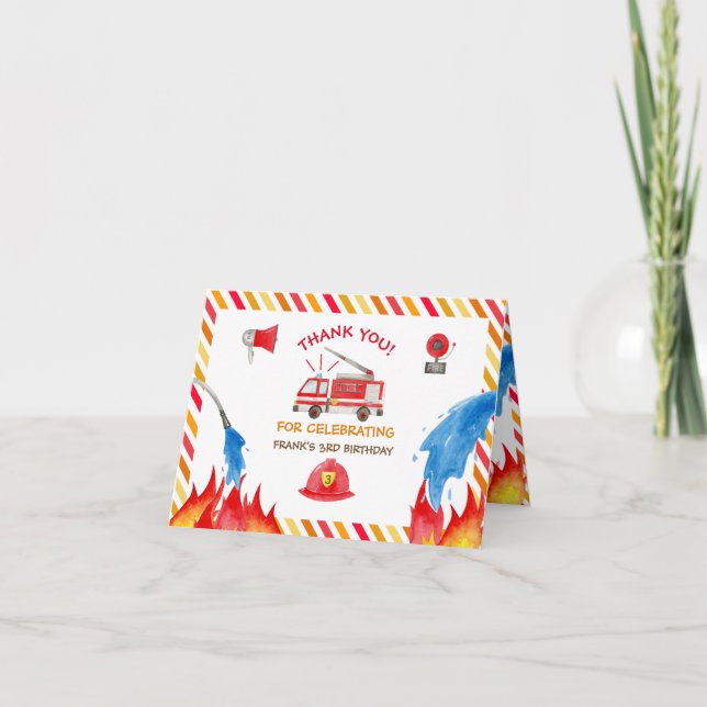 Tarjeta De Agradecimiento Fiesta de cumpleaños del motor de bomberos gracias (Anverso)
