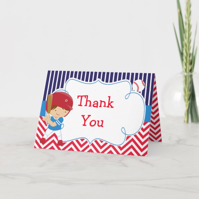 Tarjeta De Agradecimiento Fiesta de cumpleaños del niño del béisbol Cute Bru (Anverso)