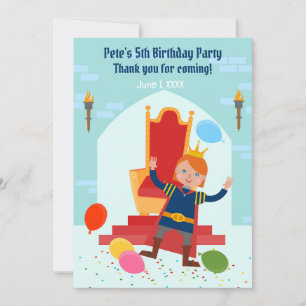 Tarjeta De Agradecimiento Fiesta de Cumpleaños del Niño Príncipe Real