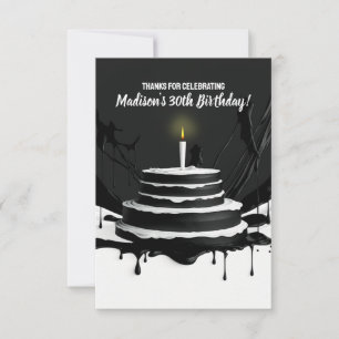 Tarjeta De Agradecimiento Fiesta de cumpleaños del pastel de temática blanca