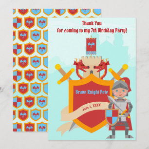 Tarjeta De Agradecimiento Fiesta de Cumpleaños del Pequeño Caballero Valient