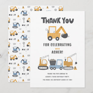 Tarjeta De Agradecimiento Fiesta de cumpleaños del tema de construcción