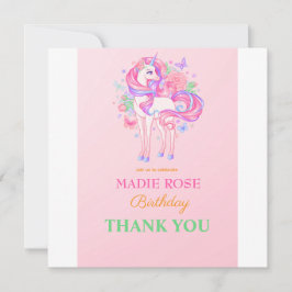 Tarjeta De Agradecimiento Fiesta de Cumpleaños del Unicornio Mágico