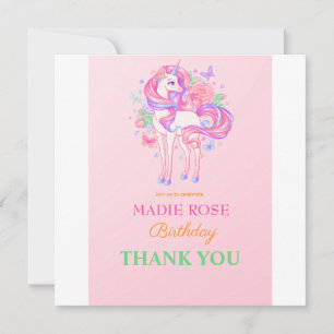 Tarjeta De Agradecimiento Fiesta de Cumpleaños del Unicornio Mágico