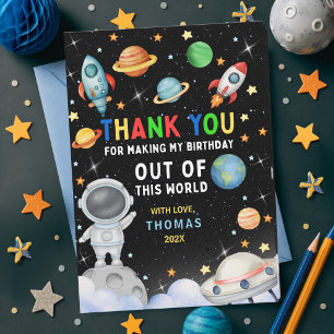 Tarjeta De Agradecimiento Fiesta de cumpleaños del universo colorido y lindo