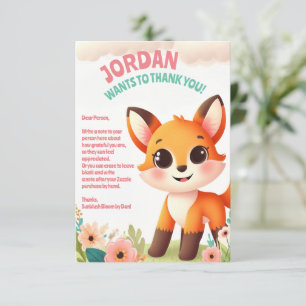 Tarjeta De Agradecimiento Fiesta de cumpleaños del zorro pequeño y lindo par
