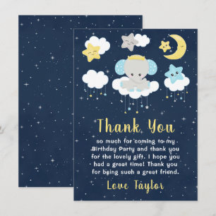 Tarjeta De Agradecimiento Fiesta de Cumpleaños Elefante Amarillo y Azul Mari