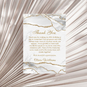 Tarjeta De Agradecimiento Fiesta de Cumpleaños Elegante de Blanco y Dorado G