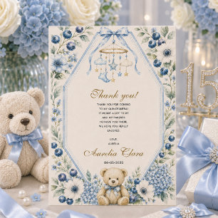 Tarjeta De Agradecimiento Fiesta de cumpleaños elegante de osito de peluche 