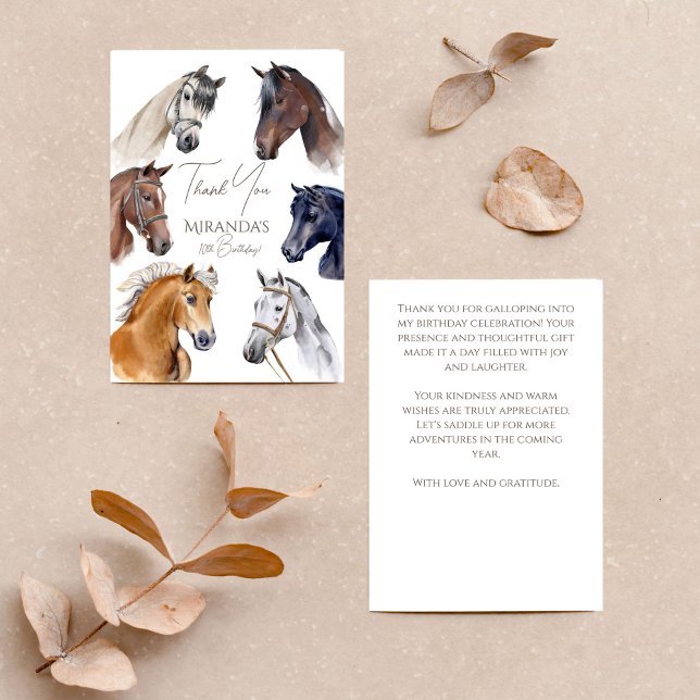 Tarjeta De Agradecimiento Fiesta de cumpleaños elegante para ecuestres de ca (Horses equestrian elegant birthday party thank you card elegant horses horse themed party thank you)