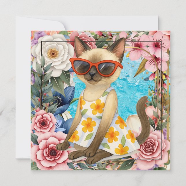 Tarjeta De Agradecimiento Fiesta de cumpleaños en la piscina para amantes de (Anverso)