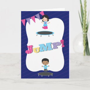 Tarjeta De Agradecimiento Fiesta de Cumpleaños en Trampolín Azul Real