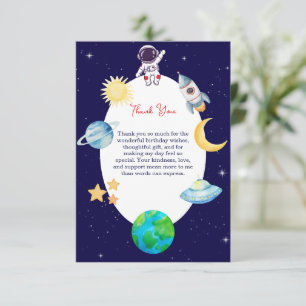 Tarjeta De Agradecimiento Fiesta de cumpleaños espacial con acuarela